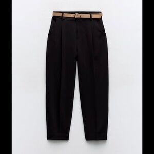 ZARA Belted Tapered Single-pleat Pants